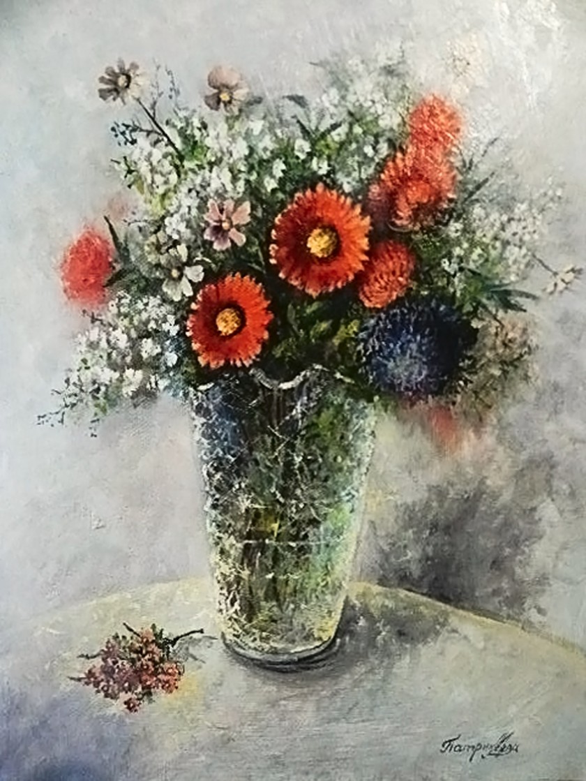 Осенние цветы в хрустальной вазе - Аукцион на BeMyPaint