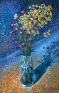 Желтые цветы на синем - Аукцион на BeMyPaint