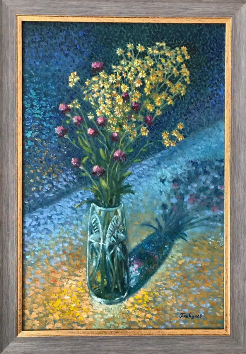 Желтые цветы на синем - Аукцион на BeMyPaint