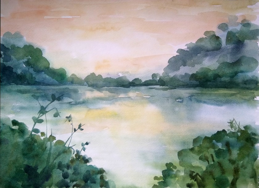 Закат на озере - Аукцион на BeMyPaint