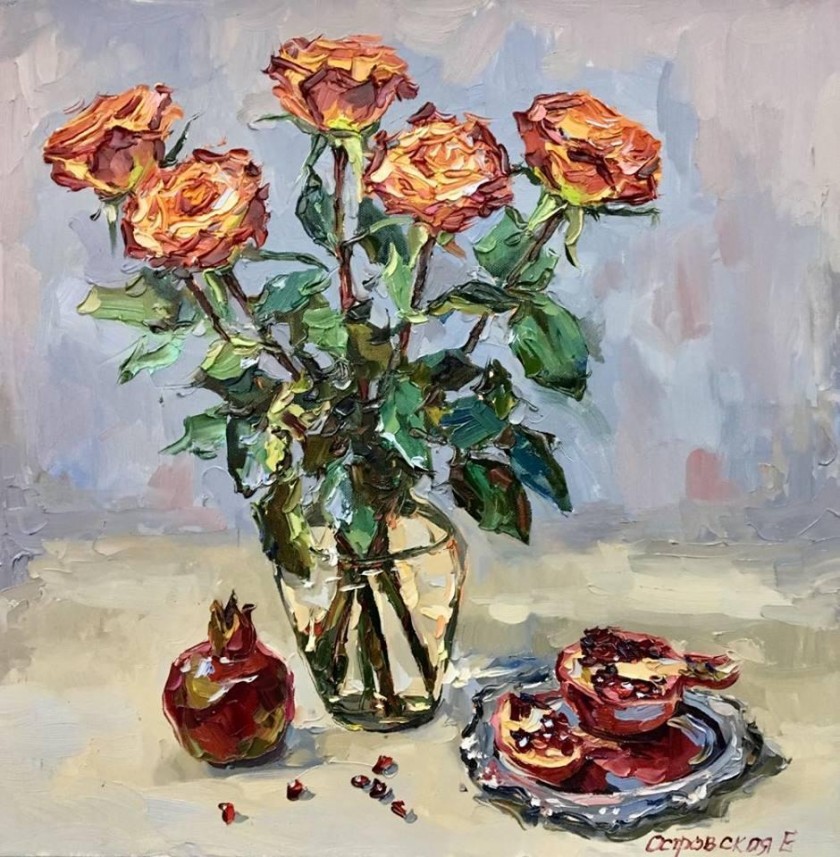 Розы с гранатом - Аукцион на BeMyPaint