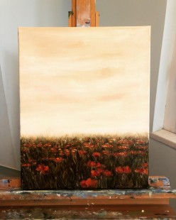 Маковое поле на закате. Холст (40х50). Масло Елена Попова - Художники