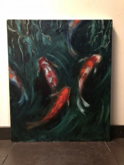 Карпы кои. Масло. Холст на подрамнике. 50х60. Февраль 2020. Елена Попова - Художники