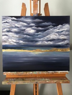 Закат над морем. Масло, поталь, холст на картоне. 50х60. Июнь 2020. Елена Попова - Художники