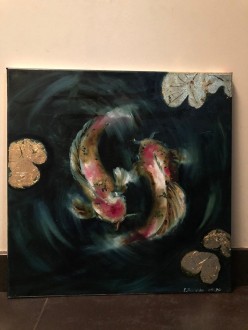 Волшебный пруд. Масло, поталь, холст на картоне. 40х40. Май 2020. Елена Попова - Художники