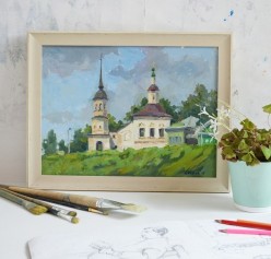 "Церковь Илии Пророка" Картон/масло. 30х40 см. Елена Сечень - Художники