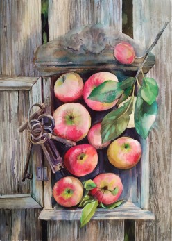 Ключи от двери в осень. Акварель. Анастасия - Художники